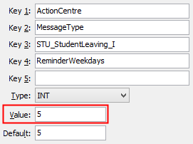 STUStudentLeavingIReminderWeekdays configuration setting