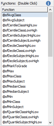Subject Assessment Maintenance - Area tab - Formula sub-tab (Functions)