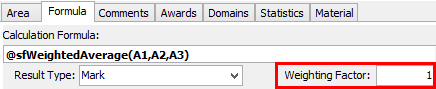 Subject Assessment Maintenance - Area tab - Formula sub-tab (Weighting Factor field)