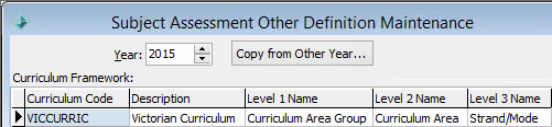 Subject Assessment Other Definition Maintenance (Copy from Other Year, 2015)