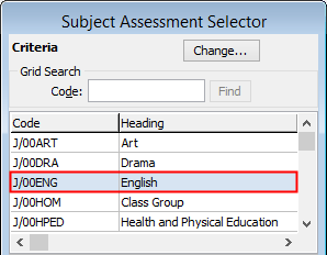 Subject Assessment Selector (subject assessment, AusVELS example)