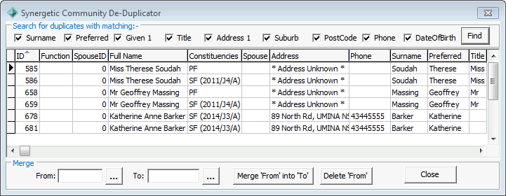 Synergetic Community De-Duplicator window