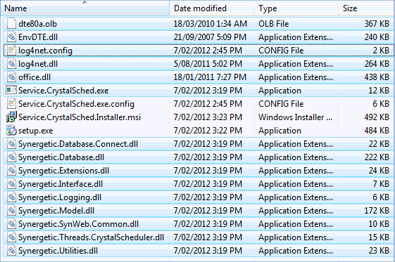 Synergetic Crystal Scheduler Installation copying files