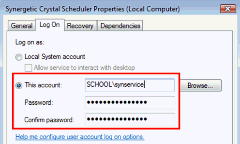 Synergetic Crystal Scheduler Properties window