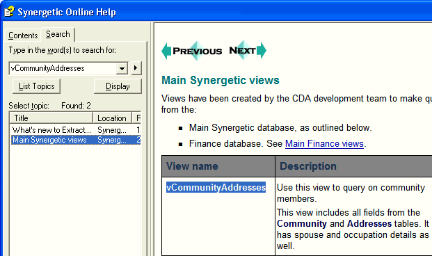 Synergetic Online Help (Search example)