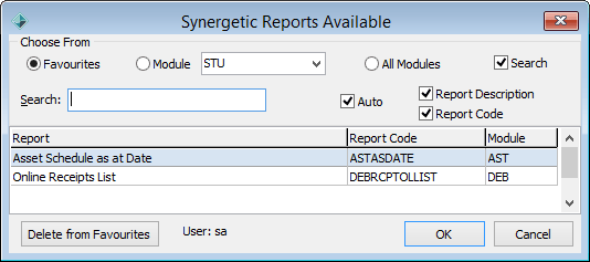 Synergetic Reports Available window