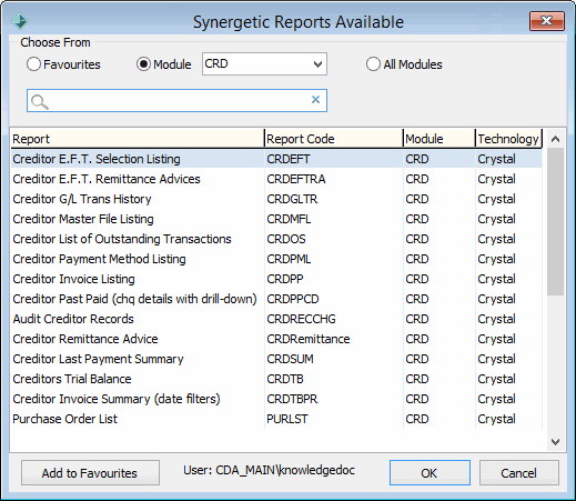 Synergetic Reports Available - Creditor Register Crystal Reports Available