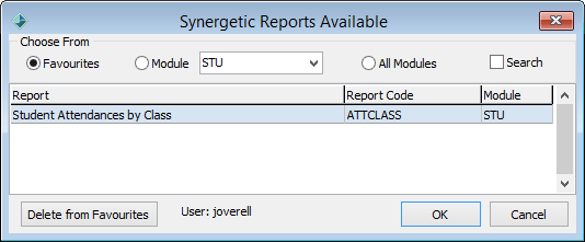 Synergetic Reports Available - favourites