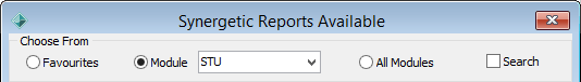 synergetic reports available - Search selected