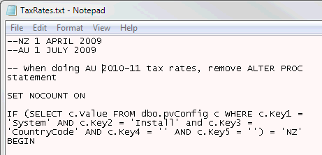 TaxRates.txt - Notepad window