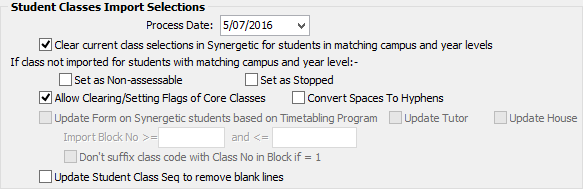 Timetable Import/Export Definition - Maze (Student Classes Import Selections area)