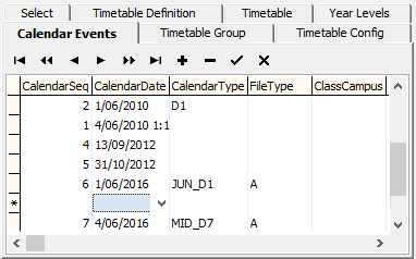 Timetable Maintenance - Calendar Events tab (multiple timetable groups, overriding, cut down)