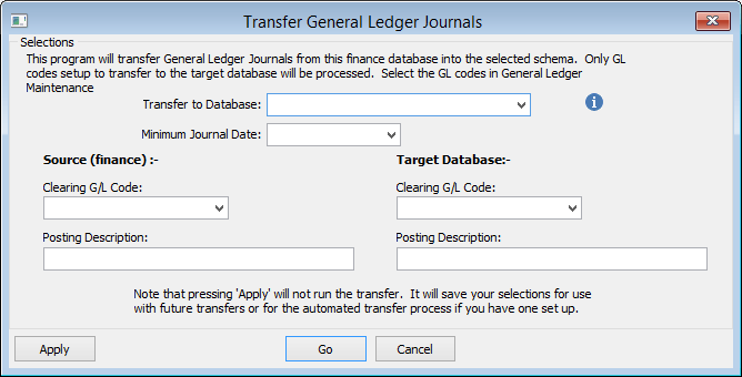 Transfer General Ledger Journals window