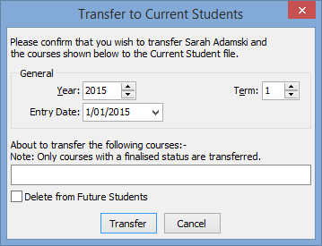 Transfer to Current Students window