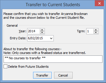 Transfer to Current Students window