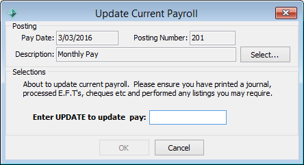 Update Current Payroll window