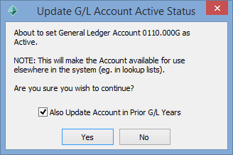 Update GL Account Active Status window