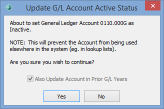 Update G/L Account Active Status window