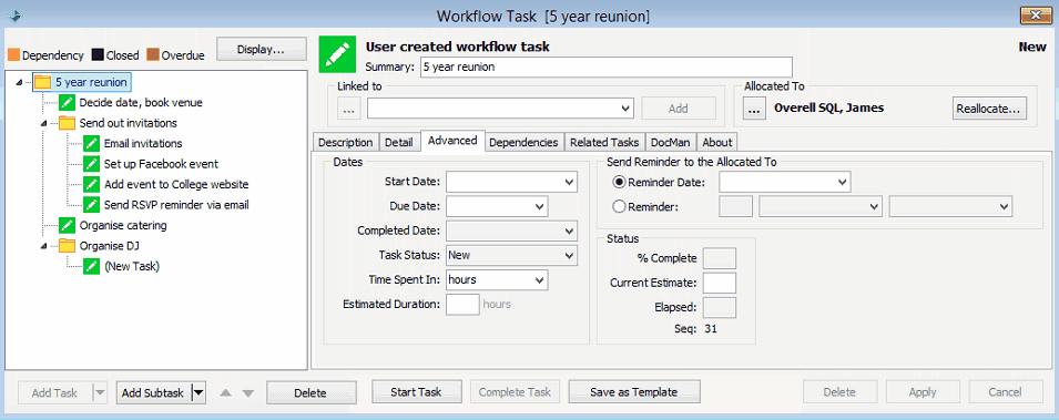 User-Workflow - Advanced tab