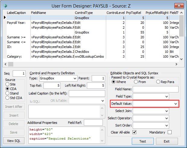 User Form Designer PAYSLB