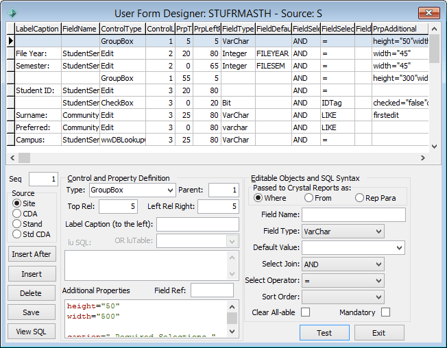 User Form Designer STUFRMASTH
