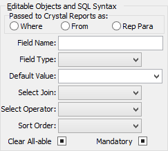 User Report Form Editor (editable objects and sql syntax area)