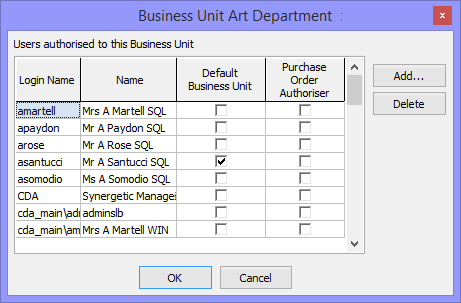 Finance Configuration Maintenance - Business Units tab (5)