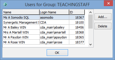 Users for Group window
