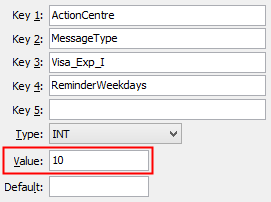 VisaExpIReminderWeekdays configuration setting