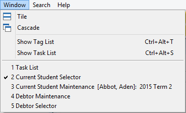 Window drop-down menu